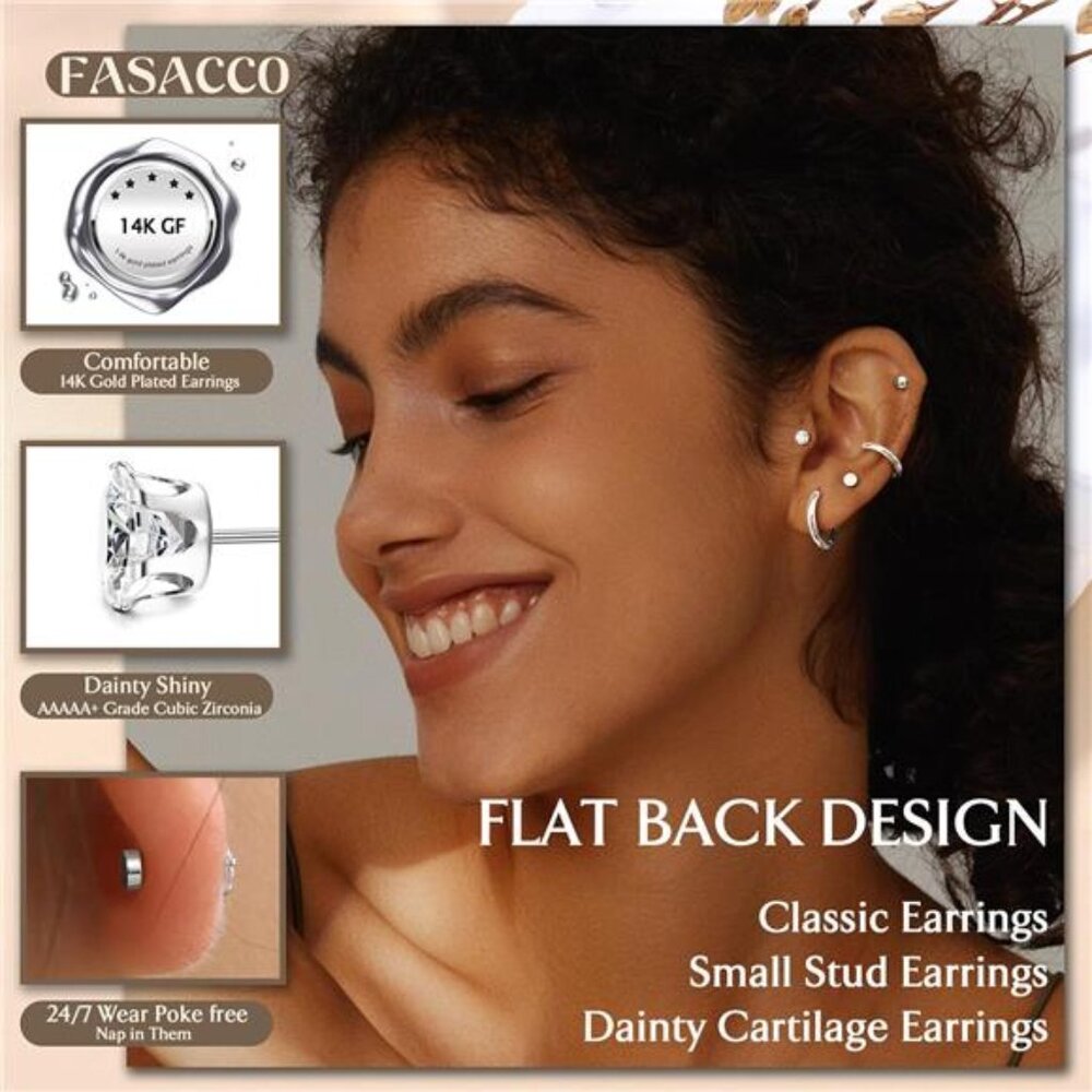 Small Tiny Stud Flat Back Earring Hypoallergenic … - image 3